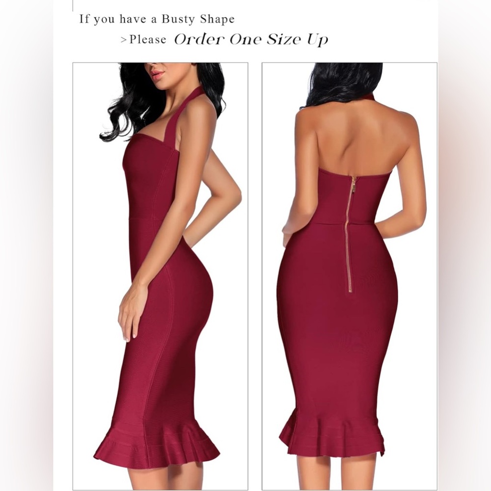 NWOT houstil Women's V Neck Halter Fishtail Bandage Bodycon Dress Party